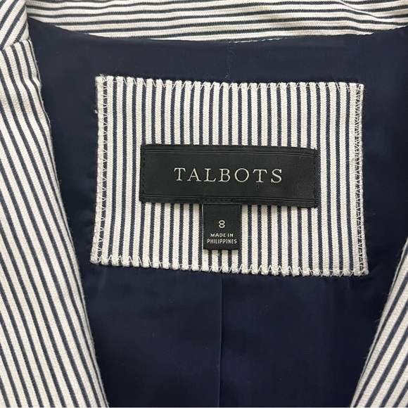 Talbots Blazer Womens 8 Blue White Stripes Lined Career Office Nautical Ladies - Picture 3 of 8